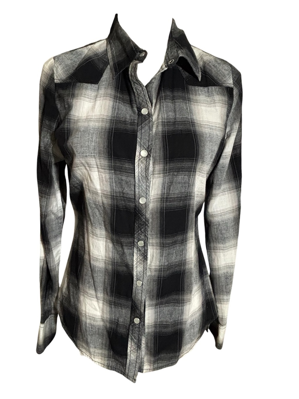 Arizona Jean Co. Black White Plaid Snap Western Cotton Longsleeve Shirt Sz Large